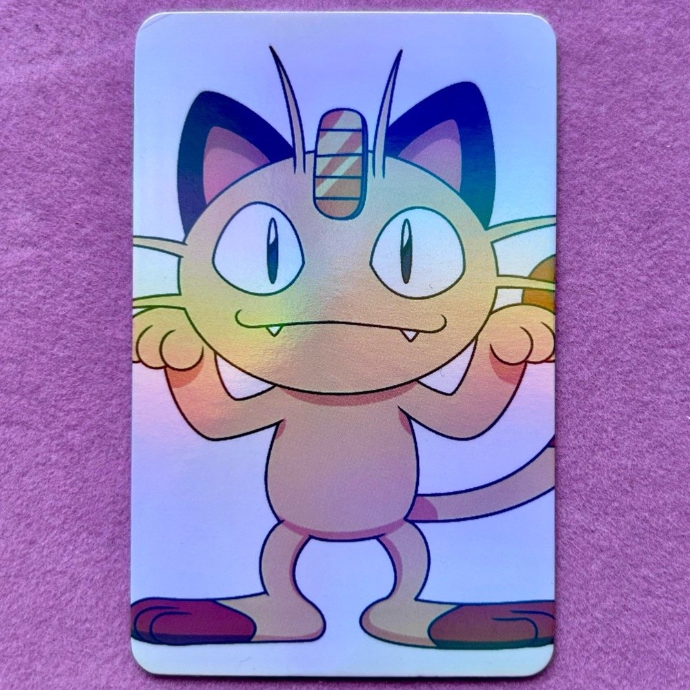 Meowth Playful Charm — Rainbow Gloss Foil Collectible Art Card ✨